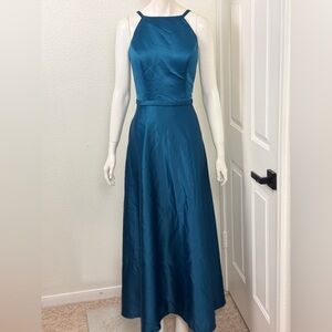 Mori Lee Maxi Teal Maxi Dress With Side Pockets Size 10
